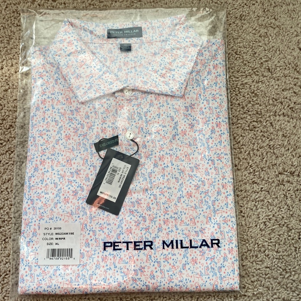 Brand new in OG package.  Peter Miller white polo with summer print.